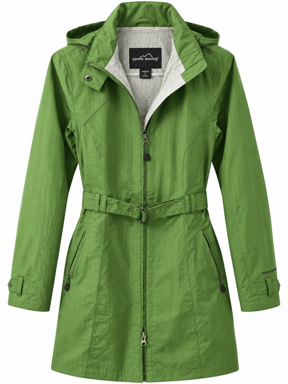 Eddie Bauer WeatherEdge Plus S Green Waterproof Hooded Belted Raincoat